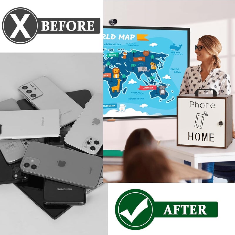 Echaprey Cell Phone Holder Classroom Adjustable 33 Slots Pocket Chart Wooden Cell Phone Storage Cabinet with Handle and Lock Desktop Cell Phone Holder for Classroom Office (Black Walnut) - Image 5